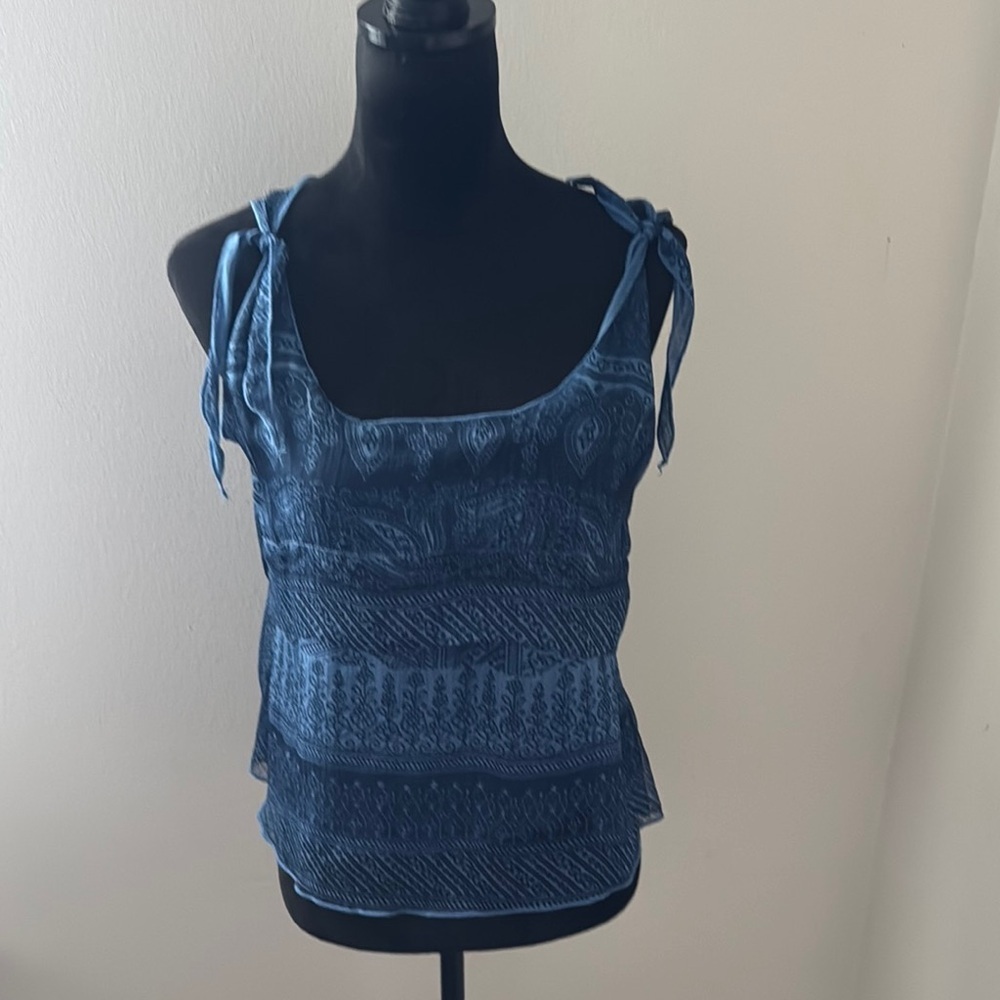 Converse one⭐️star blue chiffon overlay sleeveless top blouse Sz‎ M